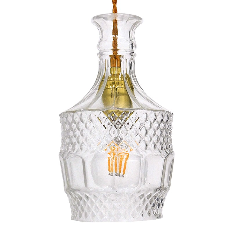 GLOBOSTAR® WHISKEY 01513 Vintage Κρεμαστό Φωτιστικό Οροφής με Ντουί 1 x E27 AC 220-240V IP20 - Διάφανο - Μ13 x Π13 x Υ22cm