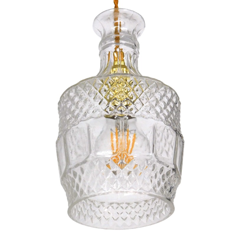 GLOBOSTAR® WHISKEY 01513 Vintage Κρεμαστό Φωτιστικό Οροφής με Ντουί 1 x E27 AC 220-240V IP20 - Διάφανο - Μ13 x Π13 x Υ22cm
