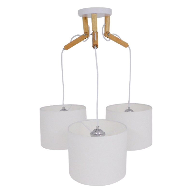 GLOBOSTAR® RAMSON 01526 Μοντέρνο Κρεμαστό Φωτιστικό Οροφής με Ντουί 3 x E27 AC 220-240V IP20 - Λευκό & Μπεζ - Μ65 x Π65 x Υ20cm