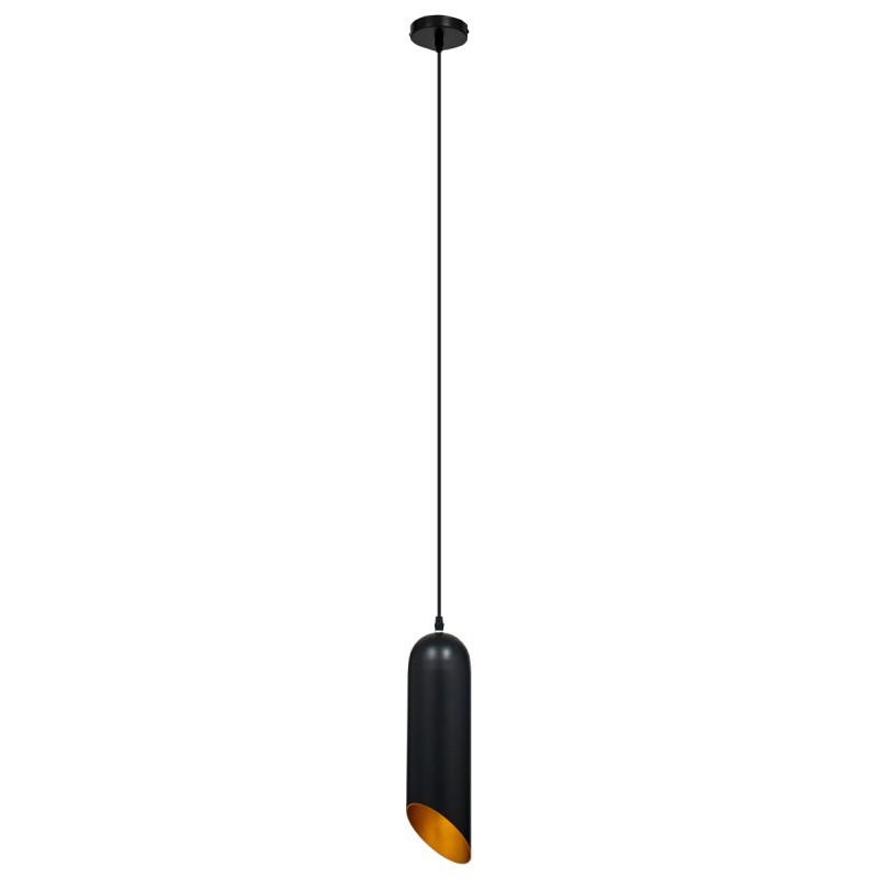 GLOBOSTAR® CARSON 01527 Μοντέρνο Κρεμαστό Φωτιστικό Οροφής με Ντουί 1 x E27 AC 220-240V IP20 - Μαύρο & Χρυσό - Μ10 x Π10 x Υ38cm