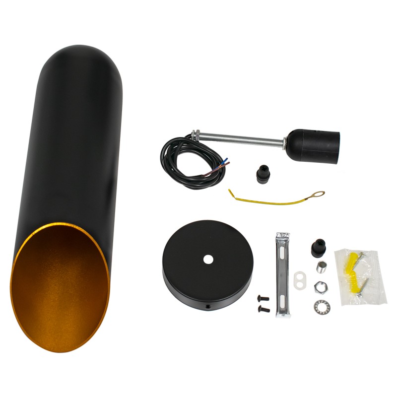 GLOBOSTAR® CARSON 01527 Μοντέρνο Κρεμαστό Φωτιστικό Οροφής με Ντουί 1 x E27 AC 220-240V IP20 - Μαύρο & Χρυσό - Μ10 x Π10 x Υ38cm