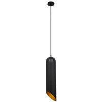 GLOBOSTAR® CARSON 01529 Μοντέρνο Κρεμαστό Φωτιστικό Οροφής με Ντουί 1 x E27 AC 220-240V IP20 - Μαύρο & Χρυσό - Μ15 x Π15 x Υ68cm