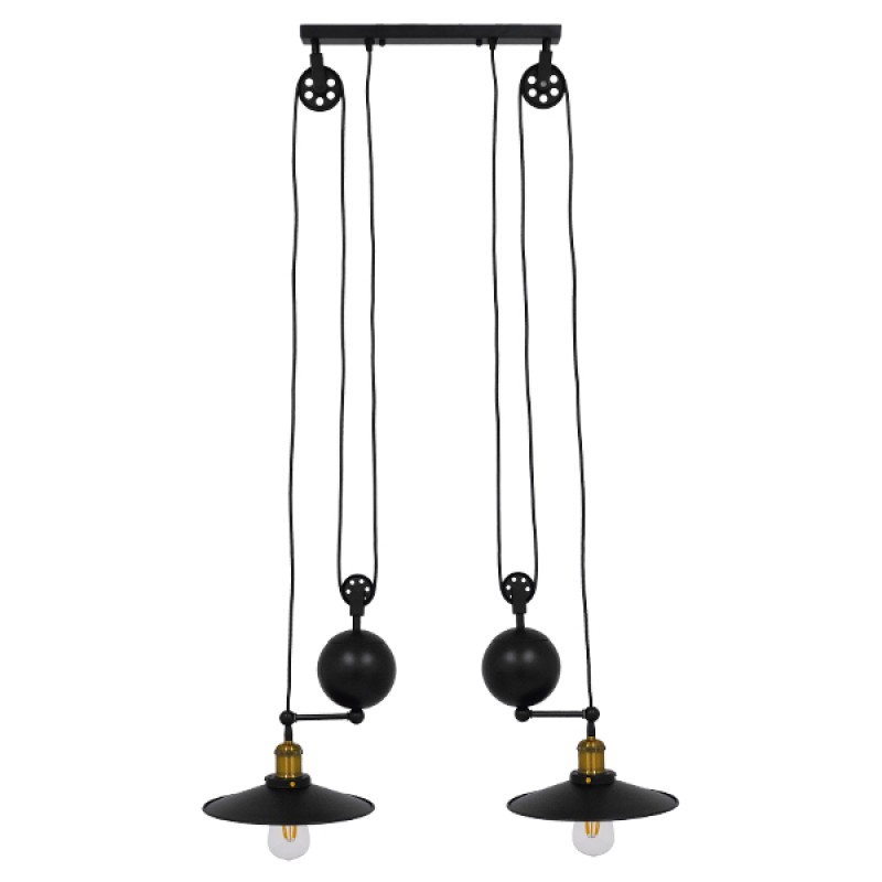 GLOBOSTAR® CARILO 01550 Vintage Κρεμαστό Φωτιστικό Οροφής με Ντουί 2 x E27 AC 220-240V IP20 - Μαύρο & Χρυσό - Μ72 x Π26 x Υ120cm