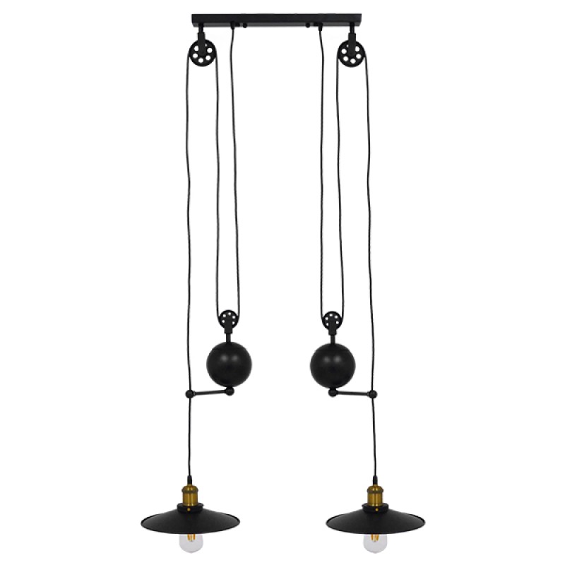 GLOBOSTAR® CARILO 01550 Vintage Κρεμαστό Φωτιστικό Οροφής με Ντουί 2 x E27 AC 220-240V IP20 - Μαύρο & Χρυσό - Μ72 x Π26 x Υ120cm