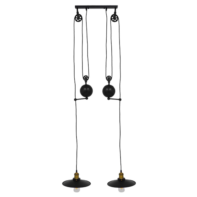 GLOBOSTAR® CARILO 01550 Vintage Κρεμαστό Φωτιστικό Οροφής με Ντουί 2 x E27 AC 220-240V IP20 - Μαύρο & Χρυσό - Μ72 x Π26 x Υ120cm