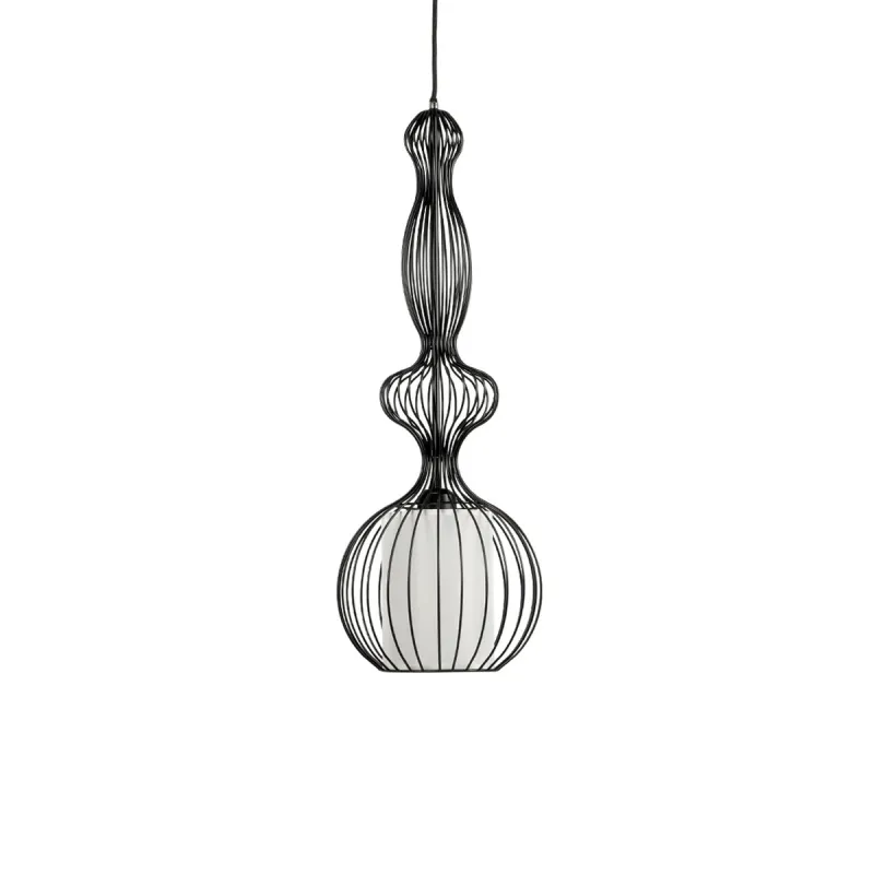 GLOBOSTAR® LILY 01560 Vintage Κρεμαστό Φωτιστικό Οροφής με Ντουί 1 x E27 AC 220-240V IP20 - Μαύρο & Λευκό - Μ25 x Π25 x Υ67cm