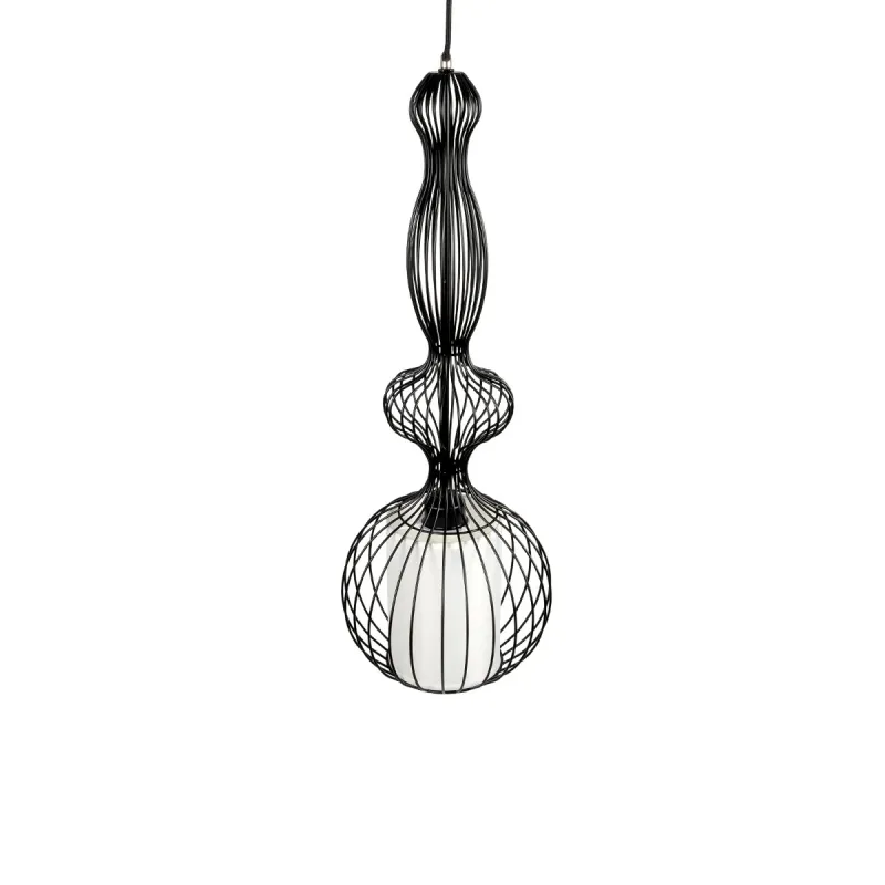 GLOBOSTAR® LILY 01560 Vintage Κρεμαστό Φωτιστικό Οροφής με Ντουί 1 x E27 AC 220-240V IP20 - Μαύρο & Λευκό - Μ25 x Π25 x Υ67cm