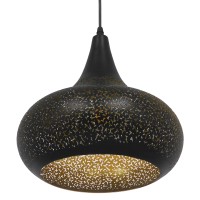 GLOBOSTAR® JANIS 01590 Μοντέρνο Κρεμαστό Φωτιστικό Οροφής με Ντουί 1 x E27 AC 220-240V IP20 - Μαύρο & Χρυσό - Μ30 x Π30 x Υ30cm