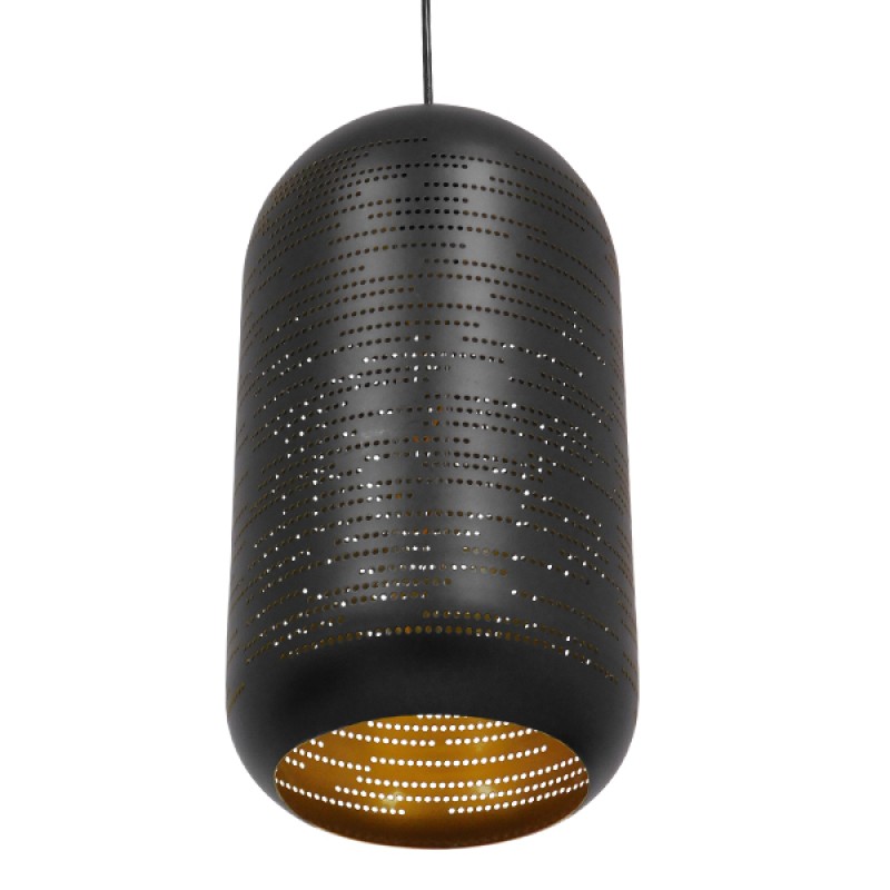 GLOBOSTAR® JANIS 01591 Μοντέρνο Κρεμαστό Φωτιστικό Οροφής με Ντουί 1 x E27 AC 220-240V IP20 - Μαύρο & Χρυσό - Μ20 x Π20 x Υ41cm