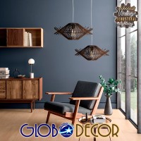 GLOBOSTAR® SASSO 01602 Boho Κρεμαστό Φωτιστικό Οροφής με Ντουί 1 x E27 AC 220-240V IP20 - Καφέ - Μ50 x Π50 x Y23cm