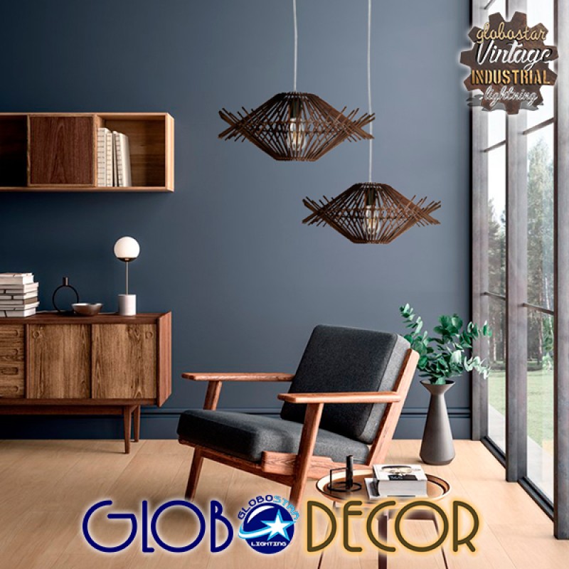 GLOBOSTAR® SASSO 01602 Boho Κρεμαστό Φωτιστικό Οροφής με Ντουί 1 x E27 AC 220-240V IP20 - Καφέ - Μ50 x Π50 x Y23cm