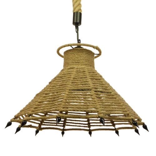GLOBOSTAR® OZERO 01603 Boho Κρεμαστό Φωτιστικό Οροφής με Ντουί 1 x E27 AC 220-240V IP20 - Μπεζ & Μαύρο - Μ41 x Π41 x Y28cm