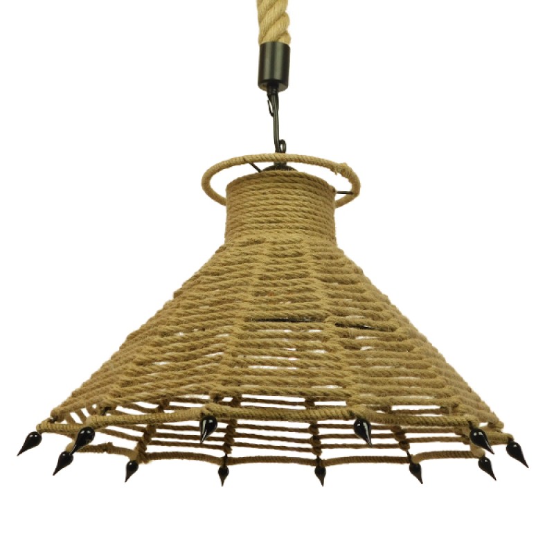 GLOBOSTAR® OZERO 01603 Boho Κρεμαστό Φωτιστικό Οροφής με Ντουί 1 x E27 AC 220-240V IP20 - Μπεζ & Μαύρο - Μ41 x Π41 x Y28cm