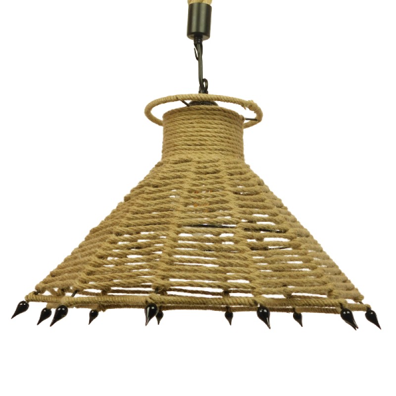 GLOBOSTAR® OZERO 01603 Boho Κρεμαστό Φωτιστικό Οροφής με Ντουί 1 x E27 AC 220-240V IP20 - Μπεζ & Μαύρο - Μ41 x Π41 x Y28cm