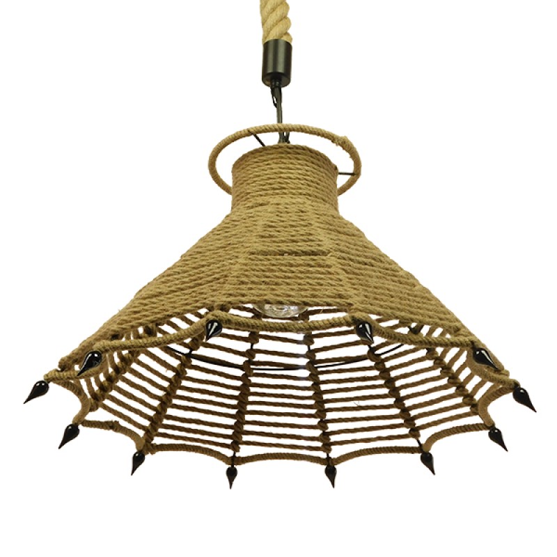 GLOBOSTAR® OZERO 01603 Boho Κρεμαστό Φωτιστικό Οροφής με Ντουί 1 x E27 AC 220-240V IP20 - Μπεζ & Μαύρο - Μ41 x Π41 x Y28cm