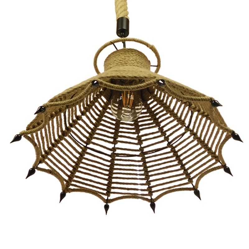 GLOBOSTAR® OZERO 01603 Boho Κρεμαστό Φωτιστικό Οροφής με Ντουί 1 x E27 AC 220-240V IP20 - Μπεζ & Μαύρο - Μ41 x Π41 x Y28cm
