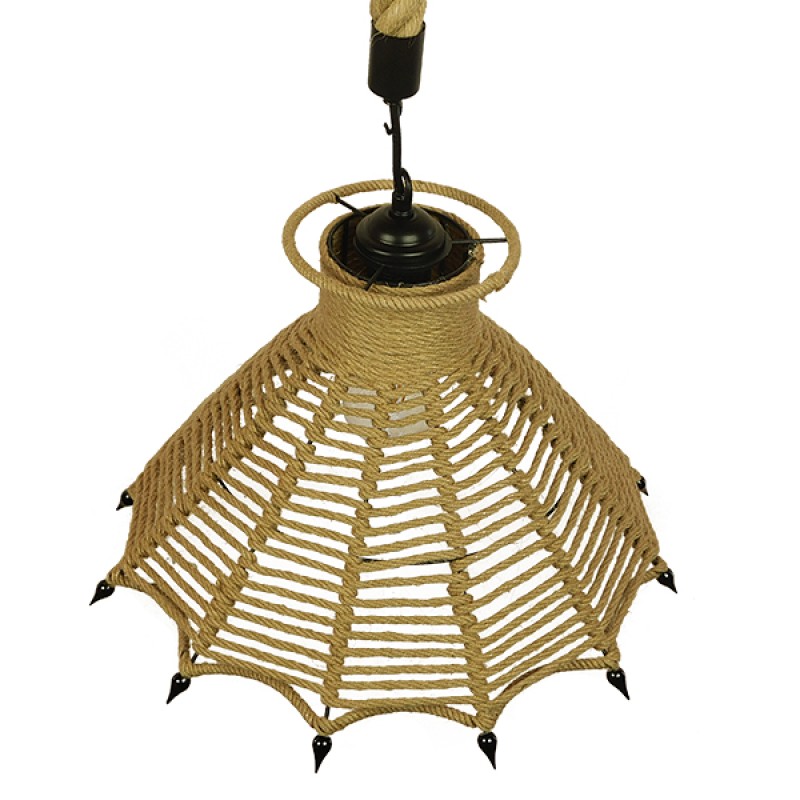 GLOBOSTAR® OZERO 01603 Boho Κρεμαστό Φωτιστικό Οροφής με Ντουί 1 x E27 AC 220-240V IP20 - Μπεζ & Μαύρο - Μ41 x Π41 x Y28cm