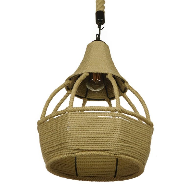 GLOBOSTAR® KUBRIC 01605 Boho Κρεμαστό Φωτιστικό Οροφής με Ντουί 1 x E27 AC 220-240V IP20 - Μπεζ - Μ30 x Π30 x Y40cm