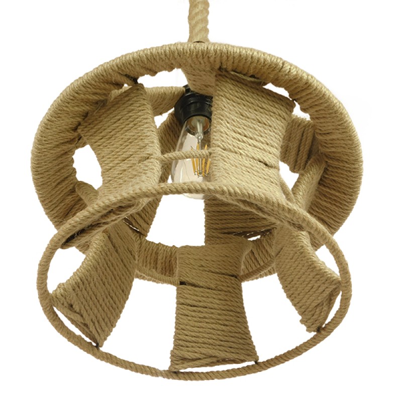 GLOBOSTAR® SOLITARIO 01606 Boho Κρεμαστό Φωτιστικό Οροφής με Ντουί 1 x E27 AC 220-240V IP20 - Μπεζ - Μ36 x Π36 x Y30cm