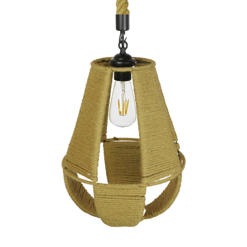 GLOBOSTAR® POLIA 01608 Boho Κρεμαστό Φωτιστικό Οροφής με Ντουί 1 x E27 AC 220-240V IP20 - Μπεζ - Μ30 x Π30 x Y42cm