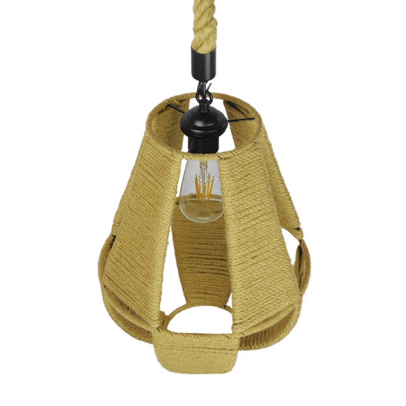 GLOBOSTAR® POLIA 01608 Boho Κρεμαστό Φωτιστικό Οροφής με Ντουί 1 x E27 AC 220-240V IP20 - Μπεζ - Μ30 x Π30 x Y42cm