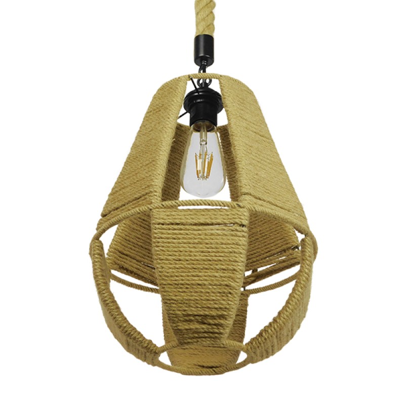 GLOBOSTAR® POLIA 01608 Boho Κρεμαστό Φωτιστικό Οροφής με Ντουί 1 x E27 AC 220-240V IP20 - Μπεζ - Μ30 x Π30 x Y42cm