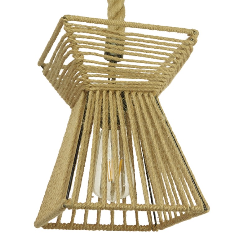 GLOBOSTAR® ROUGE 01611 Boho Κρεμαστό Φωτιστικό Οροφής με Ντουί 1 x E27 AC 220-240V IP20 - Μπεζ - Μ21 x Π21 x Y27cm