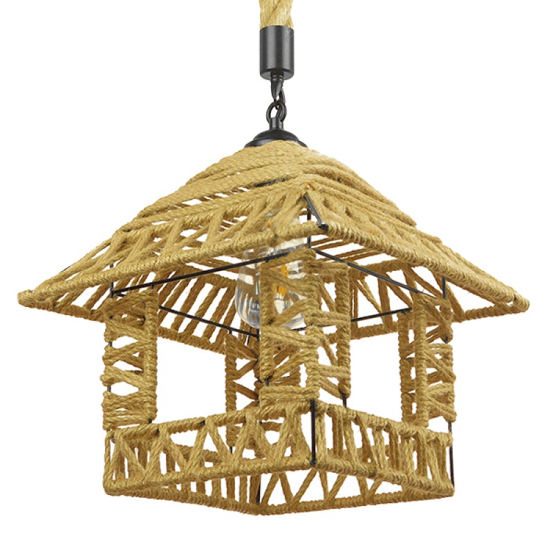 GLOBOSTAR® SPIKY 01613 Boho Κρεμαστό Φωτιστικό Οροφής με Ντουί 1 x E27 AC 220-240V IP20 - Μπεζ - Μ43 x Π43 x Y28cm