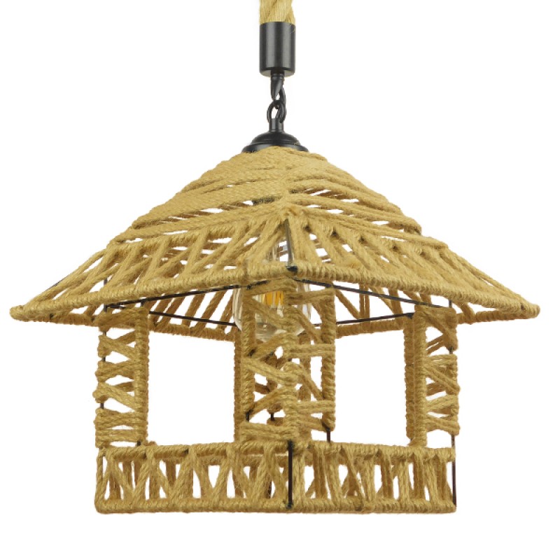 GLOBOSTAR® SPIKY 01613 Boho Κρεμαστό Φωτιστικό Οροφής με Ντουί 1 x E27 AC 220-240V IP20 - Μπεζ - Μ43 x Π43 x Y28cm