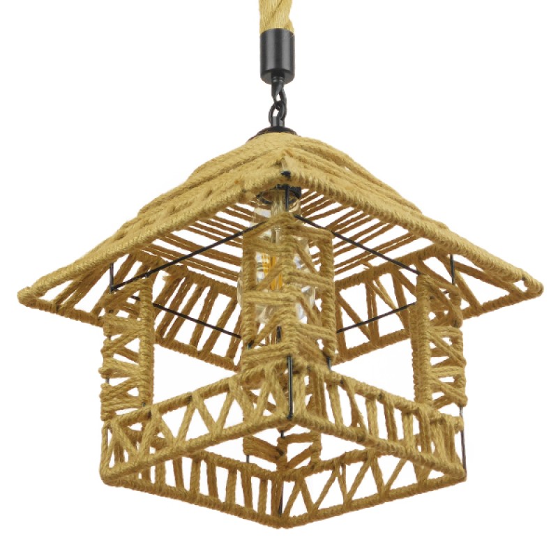 GLOBOSTAR® SPIKY 01613 Boho Κρεμαστό Φωτιστικό Οροφής με Ντουί 1 x E27 AC 220-240V IP20 - Μπεζ - Μ43 x Π43 x Y28cm