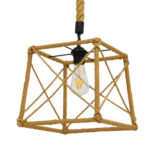 GLOBOSTAR® POLISHED 01616 Vintage Κρεμαστό Φωτιστικό Οροφής με Ντουί 1 x E27 AC 220-240V IP20 - Μαύρο & Μπεζ - Μ30 x Π30 x Υ30cm