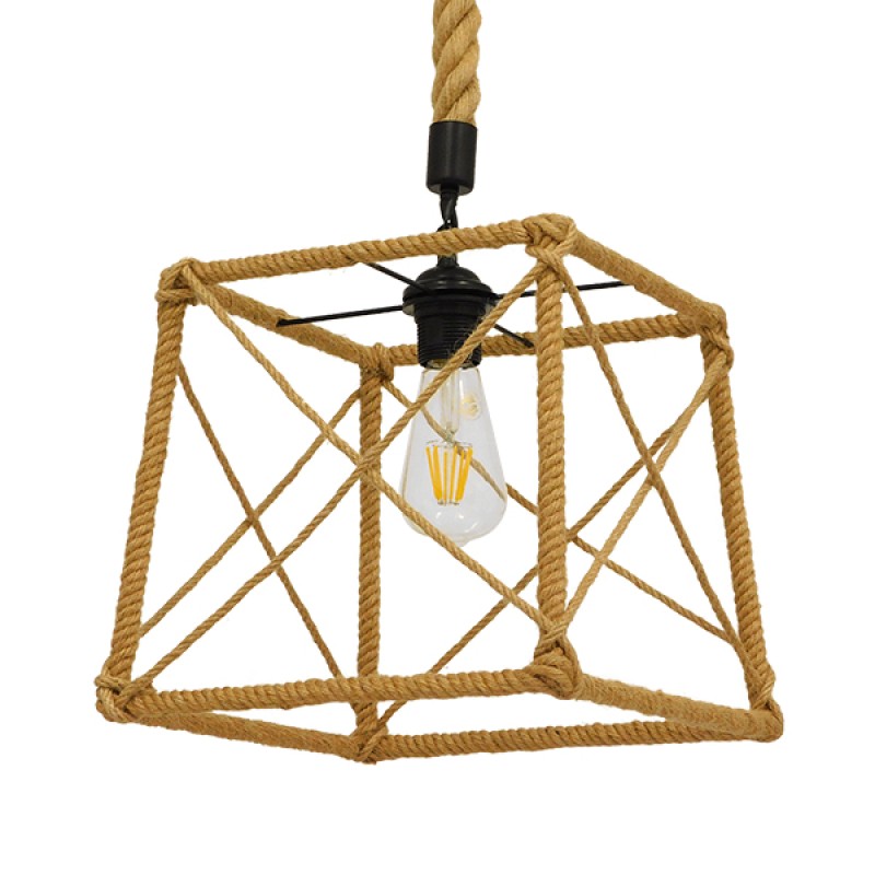 GLOBOSTAR® POLISHED 01616 Vintage Κρεμαστό Φωτιστικό Οροφής με Ντουί 1 x E27 AC 220-240V IP20 - Μαύρο & Μπεζ - Μ30 x Π30 x Υ30cm