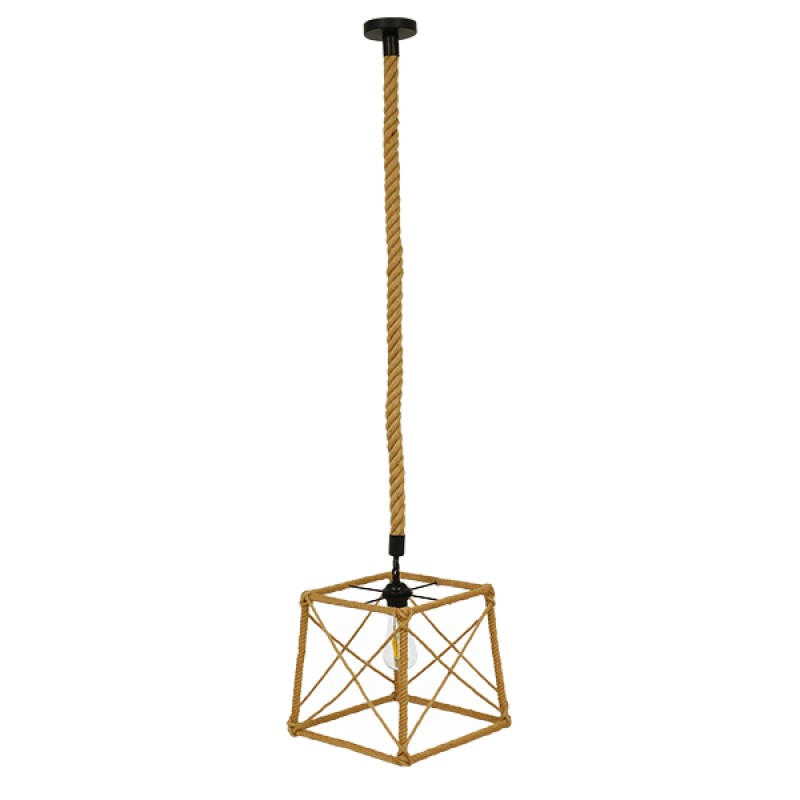 GLOBOSTAR® POLISHED 01616 Vintage Κρεμαστό Φωτιστικό Οροφής με Ντουί 1 x E27 AC 220-240V IP20 - Μαύρο & Μπεζ - Μ30 x Π30 x Υ30cm