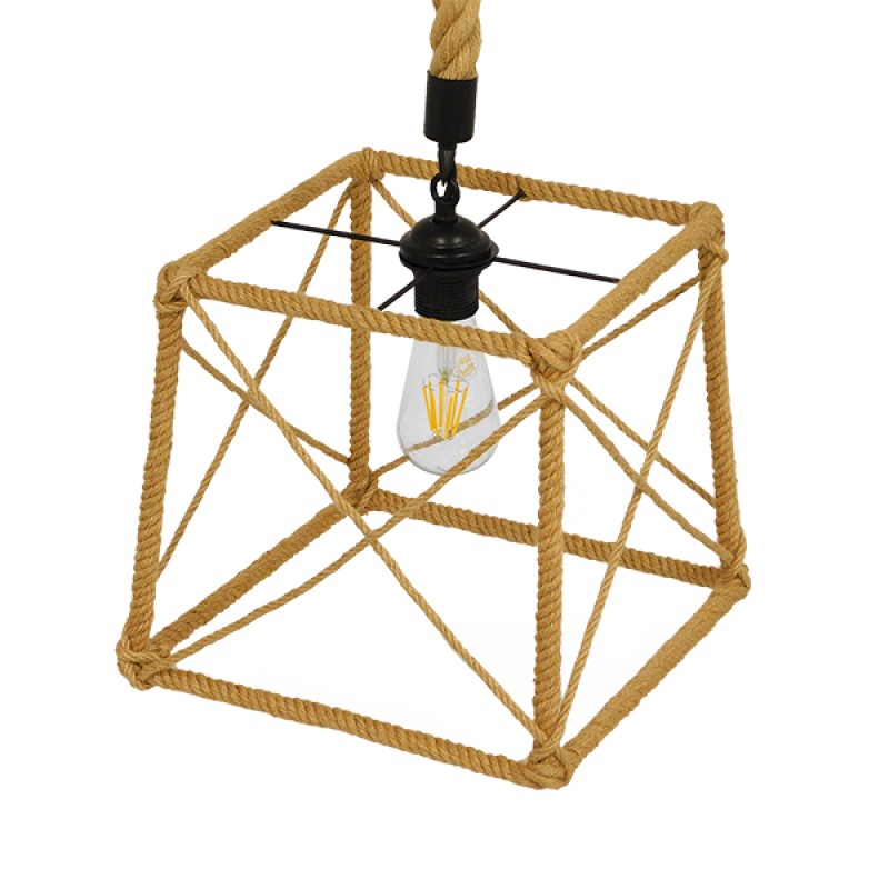 GLOBOSTAR® POLISHED 01616 Vintage Κρεμαστό Φωτιστικό Οροφής με Ντουί 1 x E27 AC 220-240V IP20 - Μαύρο & Μπεζ - Μ30 x Π30 x Υ30cm