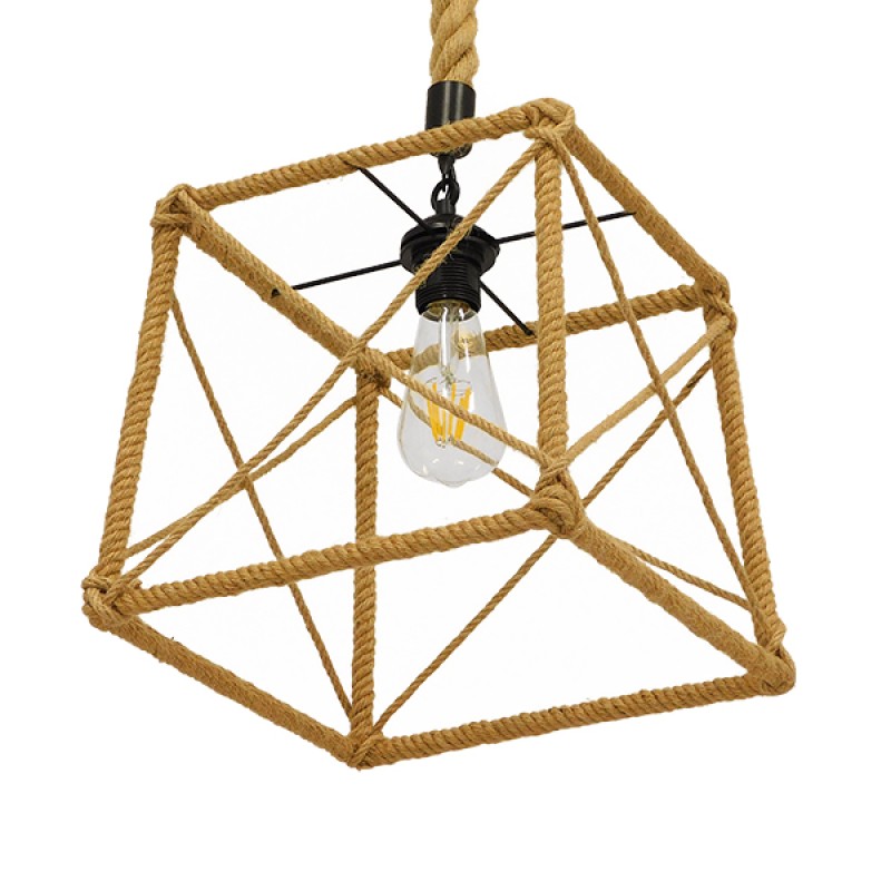 GLOBOSTAR® POLISHED 01616 Vintage Κρεμαστό Φωτιστικό Οροφής με Ντουί 1 x E27 AC 220-240V IP20 - Μαύρο & Μπεζ - Μ30 x Π30 x Υ30cm