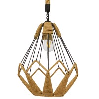 GLOBOSTAR® CONICAL 01617 Vintage Κρεμαστό Φωτιστικό Οροφής με Ντουί 1 x E27 AC 220-240V IP20 - Μαύρο & Μπεζ - Μ30 x Π30 x Υ40cm