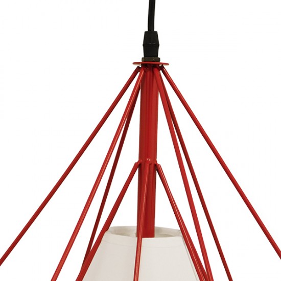 GloboStar® KAIRI 01620 Μοντέρνο Industrial Κρεμαστό Φωτιστικό Οροφής Μονόφωτο Κόκκινο με Άσπρο Ύφασμα Μεταλλικό Πλέγμα Φ38 x Υ39cm