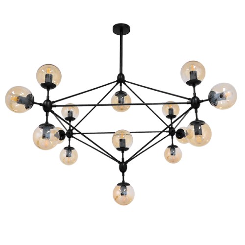 GLOBOSTAR® SENTINEL 01637 Μοντέρνο Φωτιστικό Οροφής με Ντουί 15 x E27 AC 220-240V IP20 - Μαύρο & Μελί - Μ150 x Π150 x Υ115cm