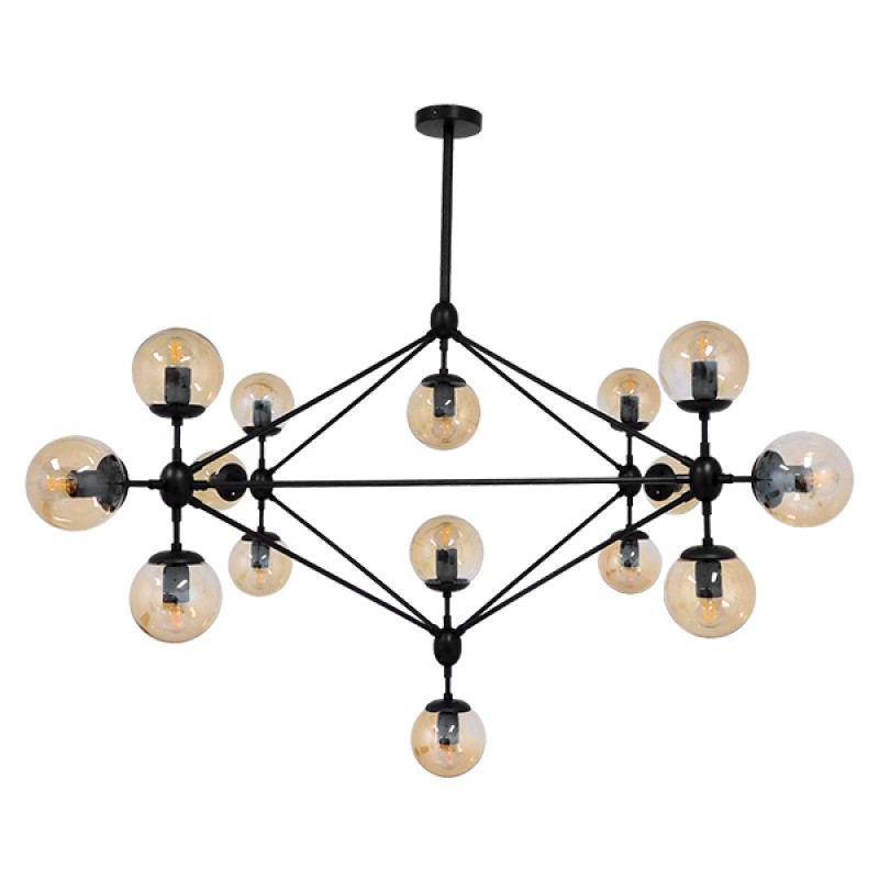 GLOBOSTAR® SENTINEL 01637 Μοντέρνο Φωτιστικό Οροφής με Ντουί 15 x E27 AC 220-240V IP20 - Μαύρο & Μελί - Μ150 x Π150 x Υ115cm