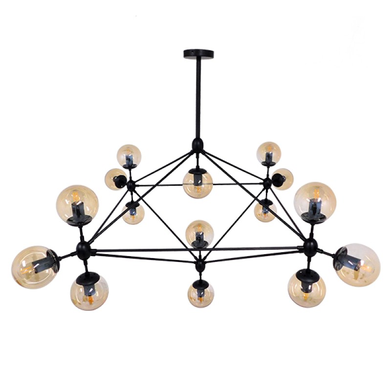 GLOBOSTAR® SENTINEL 01637 Μοντέρνο Φωτιστικό Οροφής με Ντουί 15 x E27 AC 220-240V IP20 - Μαύρο & Μελί - Μ150 x Π150 x Υ115cm