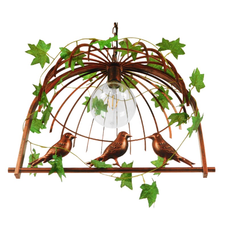 GLOBOSTAR® NEST 01642 Vintage Κρεμαστό Φωτιστικό Οροφής με Ντουί 1 x E27 AC 220-240V IP20 - Χάλκινο & Πράσινο - Μ48 x Π38 x Y40cm
