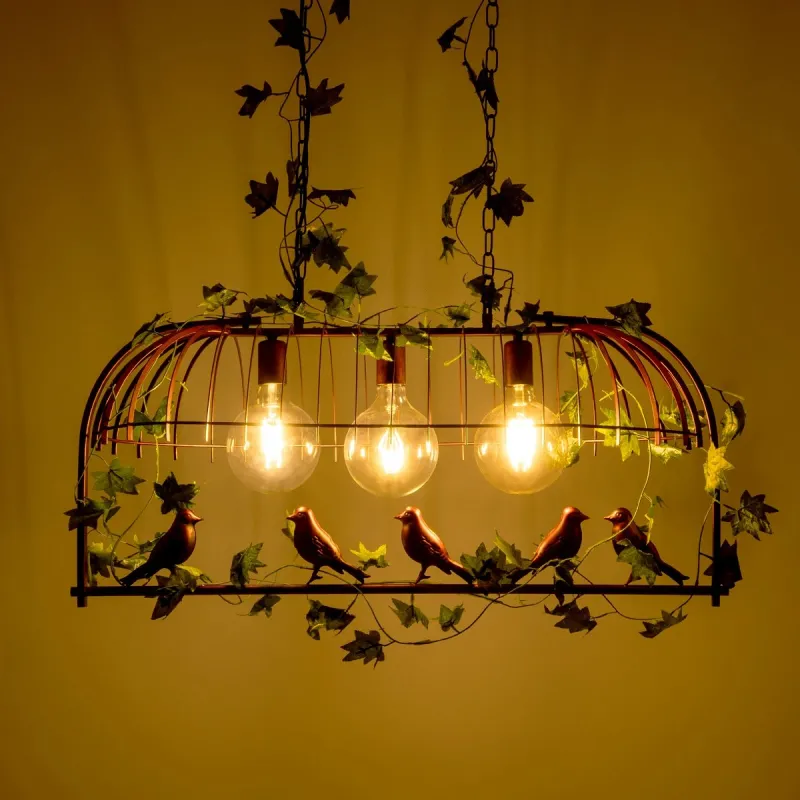 GLOBOSTAR® NEST 01648 Vintage Κρεμαστό Φωτιστικό Οροφής με Ντουί 3 x E27 AC 220-240V IP20 - Χάλκινο & Πράσινο - Μ85.5 x Π37.5 x Y38cm