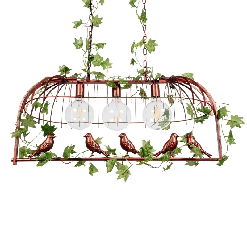 GLOBOSTAR® NEST 01648 Vintage Κρεμαστό Φωτιστικό Οροφής με Ντουί 3 x E27 AC 220-240V IP20 - Χάλκινο & Πράσινο - Μ85.5 x Π37.5 x Y38cm