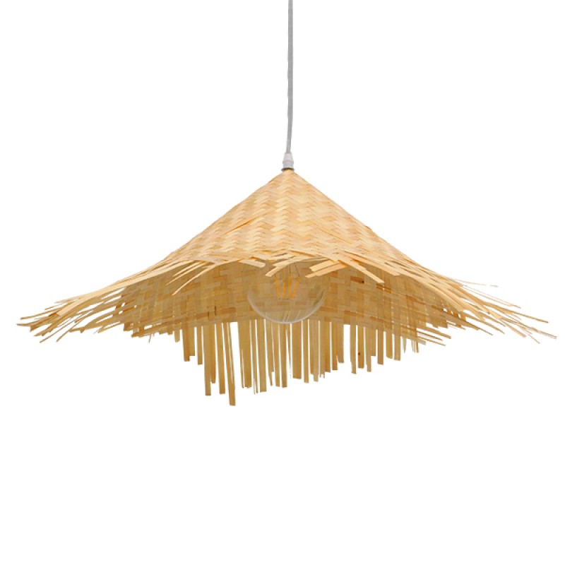 GLOBOSTAR® RICEHAT 01666 Boho Κρεμαστό Φωτιστικό Οροφής με Ντουί 1 x E27 AC 220-240V IP20 - Μπεζ - Μ70 x Π70 x Y25cm