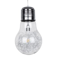 GLOBOSTAR® LAMP 01677 Μοντέρνο Κρεμαστό Φωτιστικό Οροφής με Ντουί 1 x E27 AC 220-240V IP20 - Ασημί & Διάφανο - Μ30 x Π30 x Υ52cm