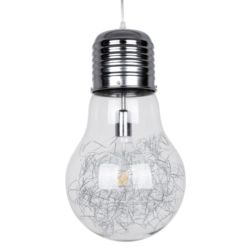 GLOBOSTAR® LAMP 01677 Μοντέρνο Κρεμαστό Φωτιστικό Οροφής με Ντουί 1 x E27 AC 220-240V IP20 - Ασημί & Διάφανο - Μ30 x Π30 x Υ52cm