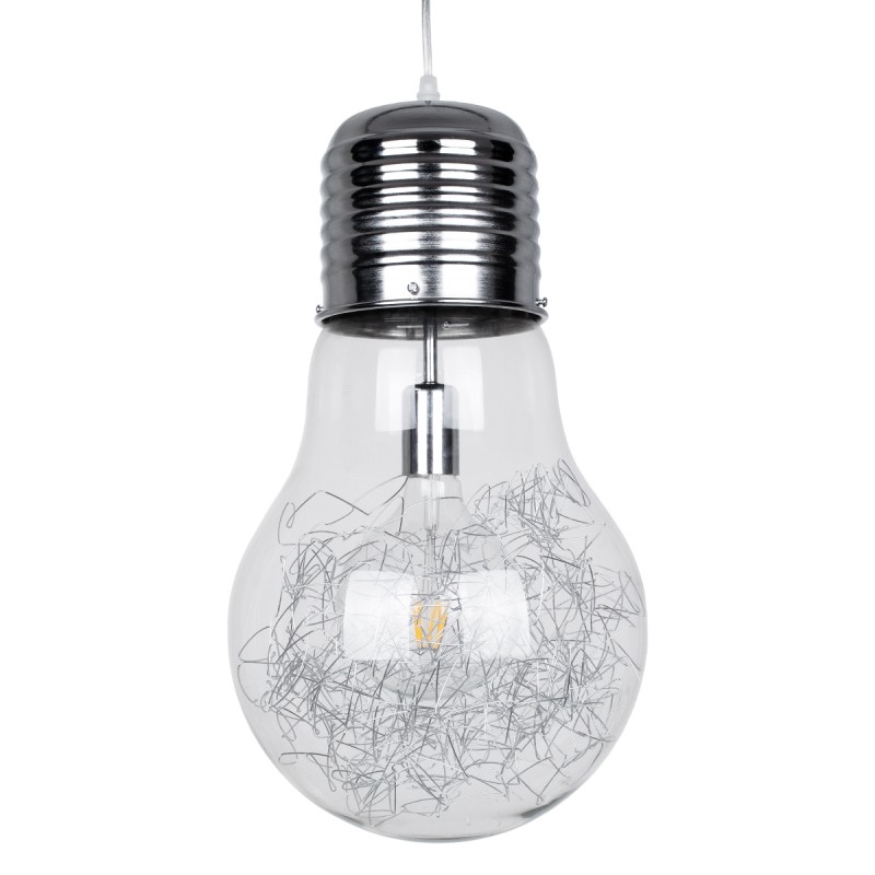 GLOBOSTAR® LAMP 01677 Μοντέρνο Κρεμαστό Φωτιστικό Οροφής με Ντουί 1 x E27 AC 220-240V IP20 - Ασημί & Διάφανο - Μ30 x Π30 x Υ52cm