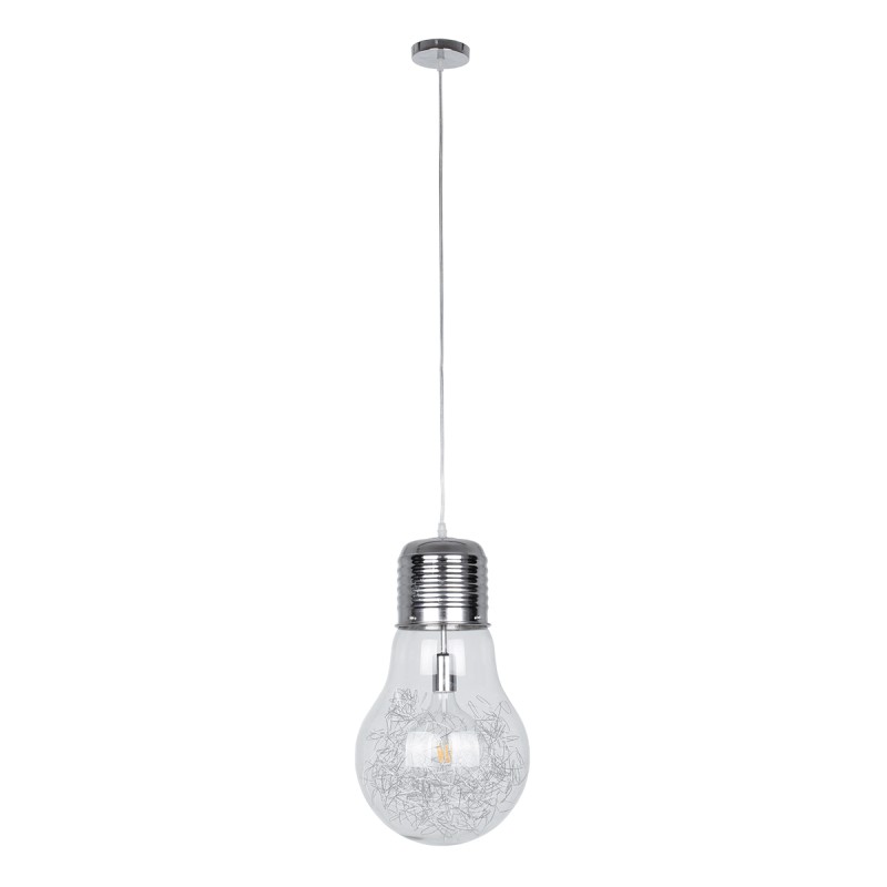 GLOBOSTAR® LAMP 01677 Μοντέρνο Κρεμαστό Φωτιστικό Οροφής με Ντουί 1 x E27 AC 220-240V IP20 - Ασημί & Διάφανο - Μ30 x Π30 x Υ52cm