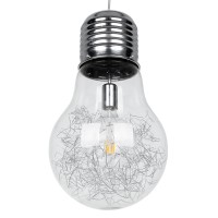 GLOBOSTAR® LAMP 01677 Μοντέρνο Κρεμαστό Φωτιστικό Οροφής με Ντουί 1 x E27 AC 220-240V IP20 - Ασημί & Διάφανο - Μ30 x Π30 x Υ52cm