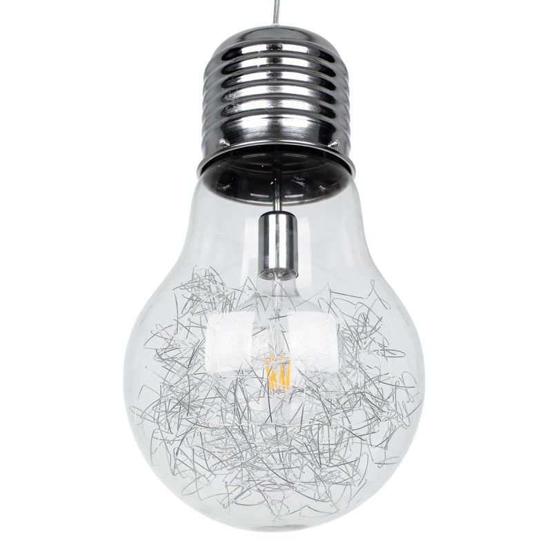 GLOBOSTAR® LAMP 01677 Μοντέρνο Κρεμαστό Φωτιστικό Οροφής με Ντουί 1 x E27 AC 220-240V IP20 - Ασημί & Διάφανο - Μ30 x Π30 x Υ52cm